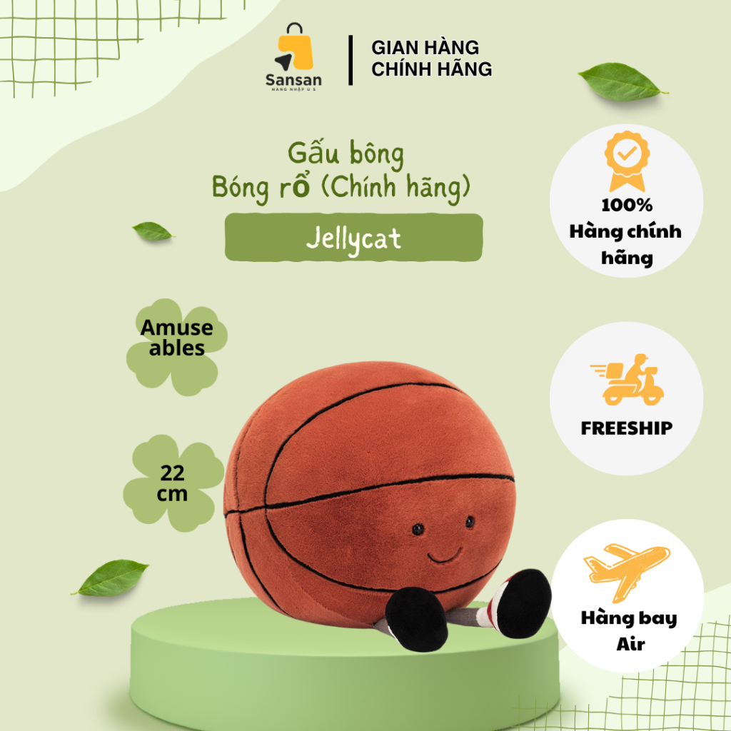 Gấu bông hình bóng rổ Jellycat Amuseables Sports Basketball newtag - Mỹ