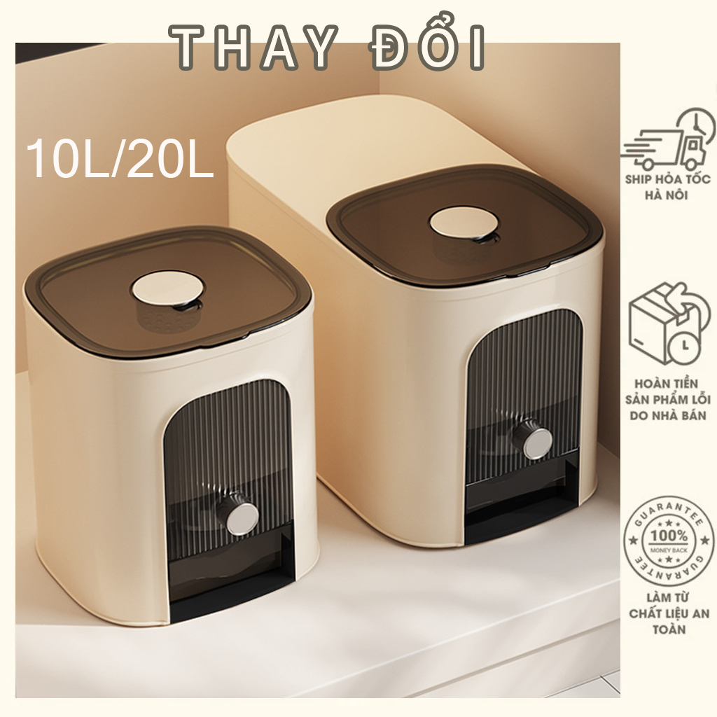 Hộp đựng gạo cấp thực phẩm 5l/10l - chống ẩm mốc & côn trùng hiệu quả, thiết kế tiện lợi lấy gạo dễ dàng