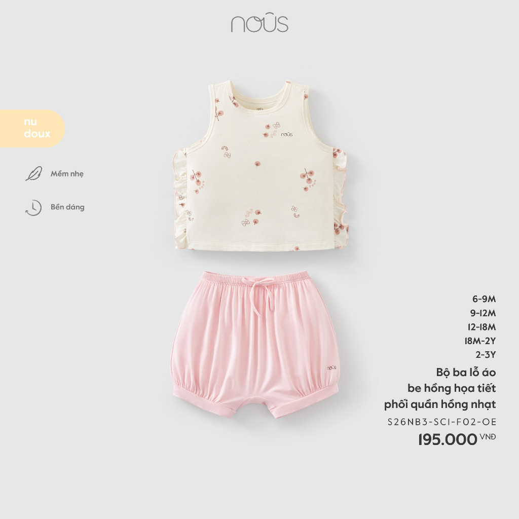 Nous Baby Bộ quần áo ba lỗ viền bèo cách điệu cho bé gái, đồ bộ mùa hè mát mịn cho bé gái từ 7.5-15kg BST T3