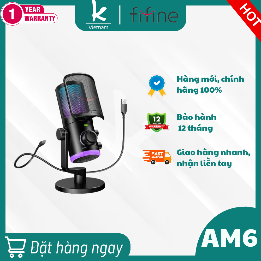 Fifine AM6 Micro RGB dành cho chơi game/phát trực tuyến/podcast/Twitch/Discord
