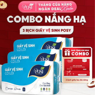 POSY_[MUA TẠI LIVE] Set 3 bịch giấy vệ sinh POSY 10 cuộn 3 lớp ko lõi/có lõi mềm mại dễ tan trong nước