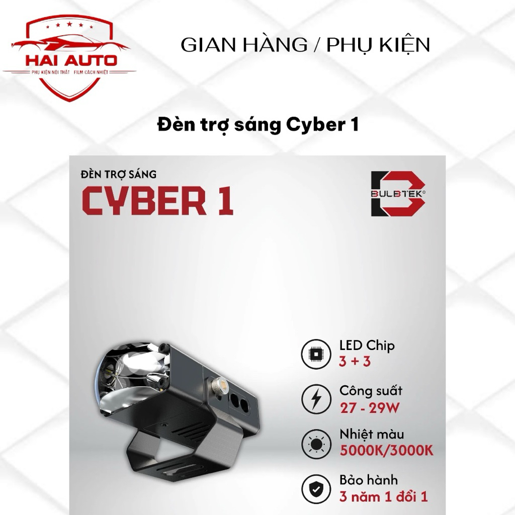 (Hỗ trợ lắp đặt) Đèn trợ sáng Cyber 1 Bulbtek, bảo hành 3 năm lỗi 1 đổi 1