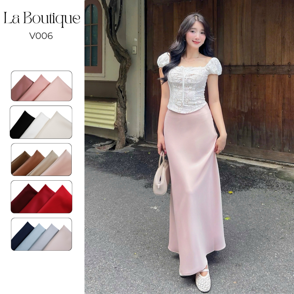 [Form rộng, lùi size] Chân Váy Lụa Vân Gỗ Dáng Dài, Chân Váy Lụa Cạp Trễ Hai Lớp La Boutique V006