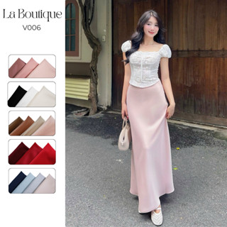 [Form rộng, lùi size] Chân Váy Lụa Vân Gỗ Dáng Dài, Chân Váy Lụa Cạp Trễ Hai Lớp La Boutique V006