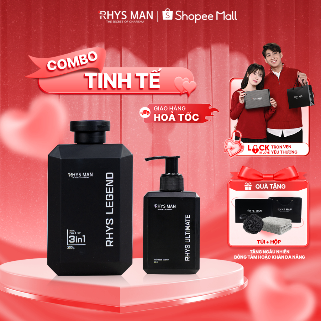 Bộ Quà Tặng Nam - Sữa tắm gội nam 3in1 350 ml & Dung dịch vệ sinh nam Ultimate 100ml RHYS MAN