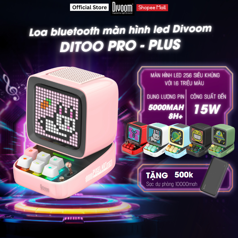 Loa 10W/15W Divoom DiToo Pro/ Plus Bluetooth, màn hình led tuỳ chỉnh, Hàng chính hãng, Bảo Hành 12 tháng