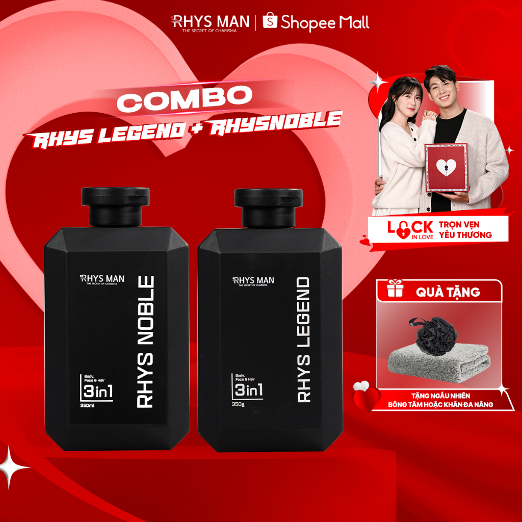 Combo 2 chai sữa tắm gội 3 in 1 Rhys Noble và Rhys Legend 350ml RHYS MAN