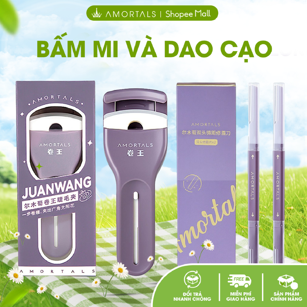 《Amortals Combo》Combo Kẹp Bấm Mi Amortals và Bộ 2 Dao Cạo Lông Mày Amortals Tiện Dụng