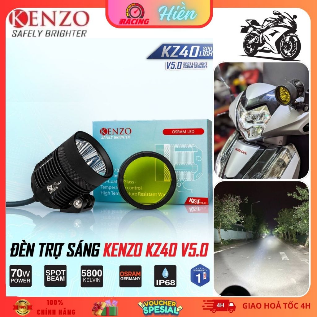 Đèn Trợ Sáng Kenzo KZ40 V5.0 70W Mới Chip Led Osram Germany Đức Tản Nhiệt CNC Chính Hãng - BH 1 Năm