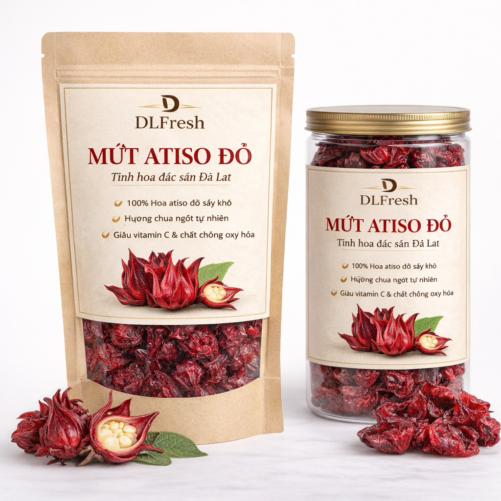 Mứt Atiso Đỏ DLFresh Đà Lạt – Hoa Atiso Đỏ Sấy Khô Tự Nhiên