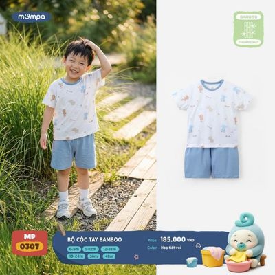 Bộ cộc tay cho bé Mompa 6 tháng - 4 tuổi vải Sợi tre Bamboo mềm mại co giãn thoáng mát DQ MP 0307