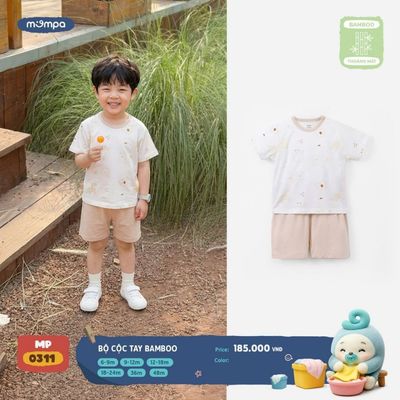 Bộ cộc tay cho bé Mompa 6 tháng - 4 tuổi vải Sợi tre Bamboo mềm mại co giãn thoáng mát DQ MP 0311