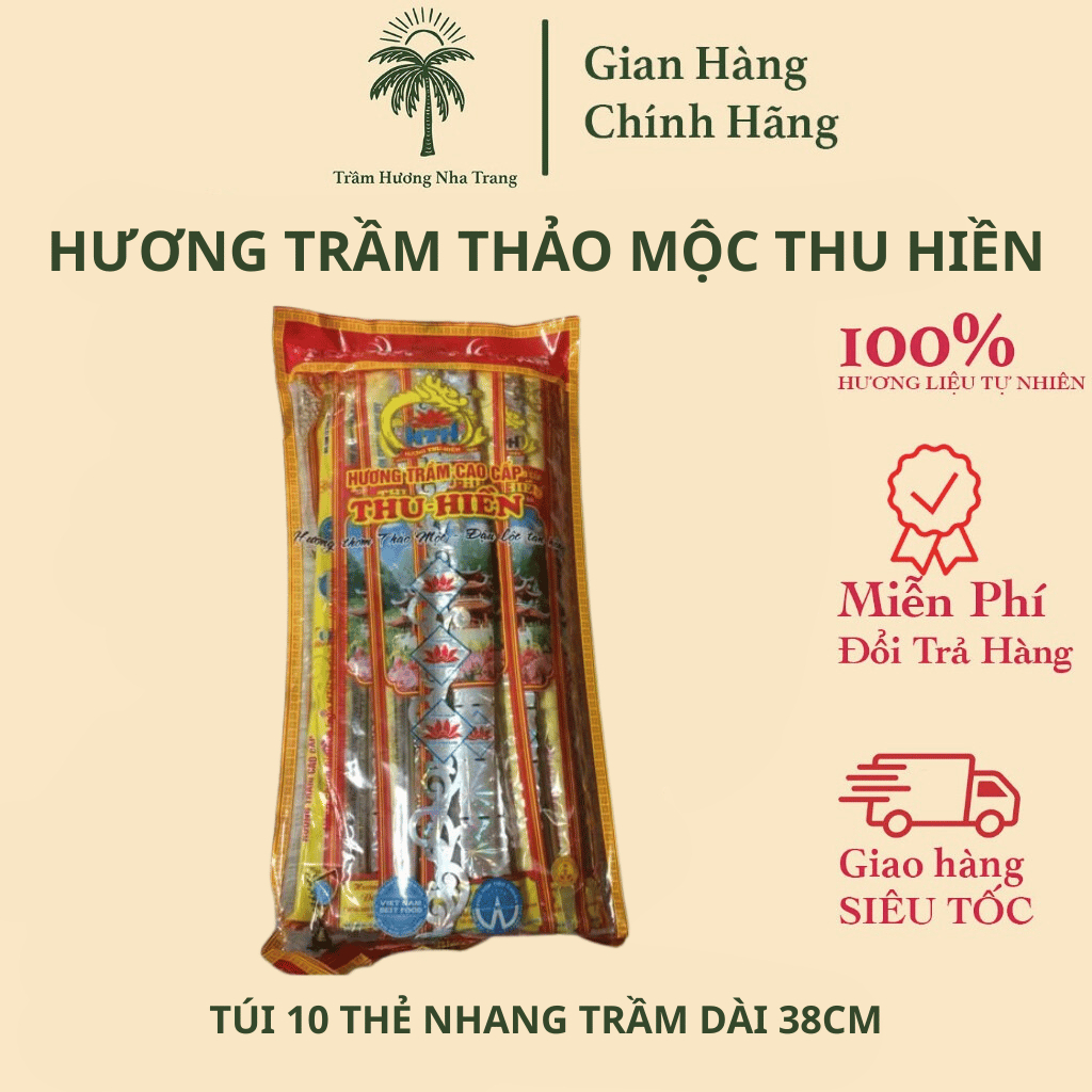 Hương Trầm Thảo Mộc Thu Hiền, Túi Hương Thu Hiền Gồm 10 Thẻ Nhang Trầm, Dài 38cm, Đậu Tàn Trắng