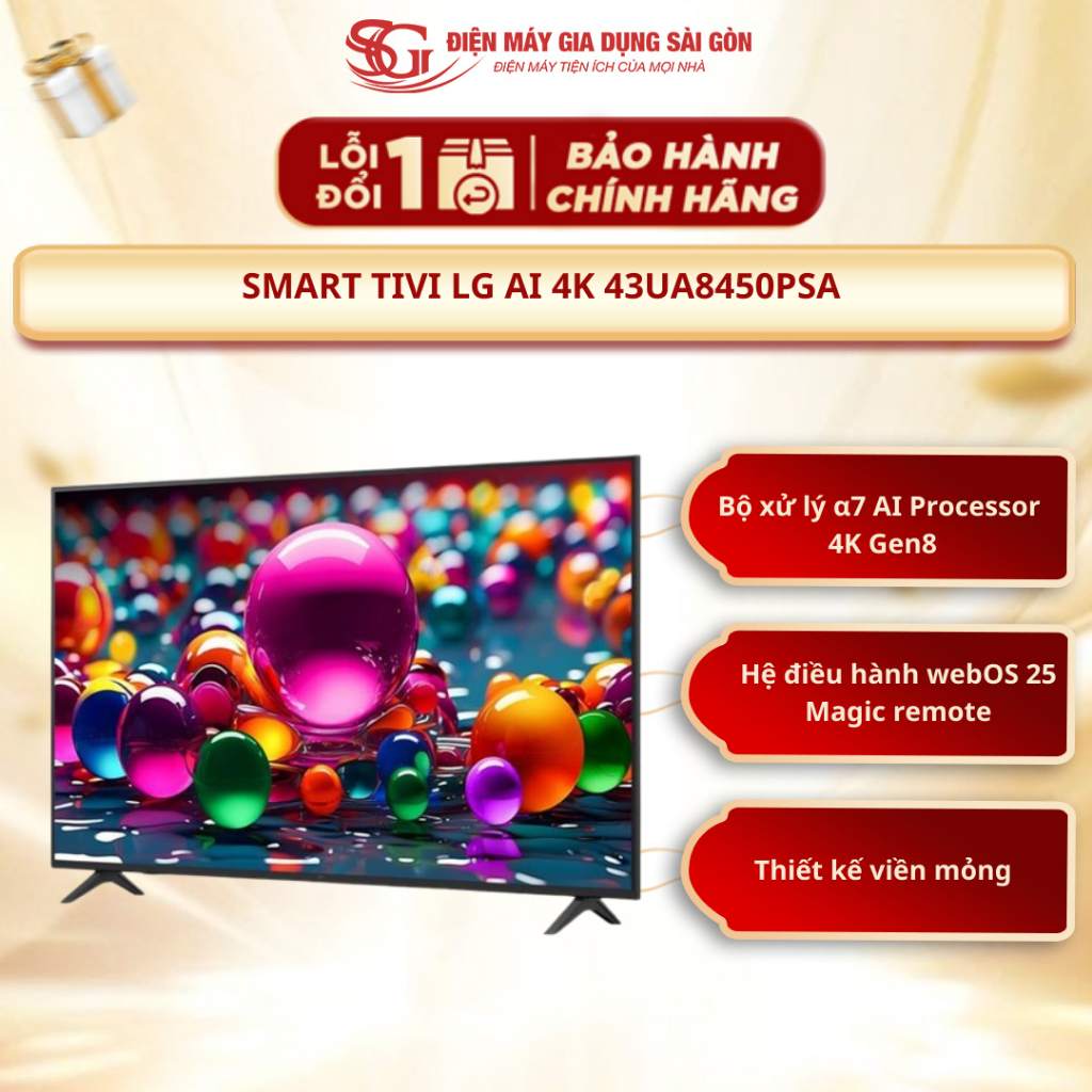 [Mới 2025] Smart Tivi LG AI 4K 43UA8450PSA