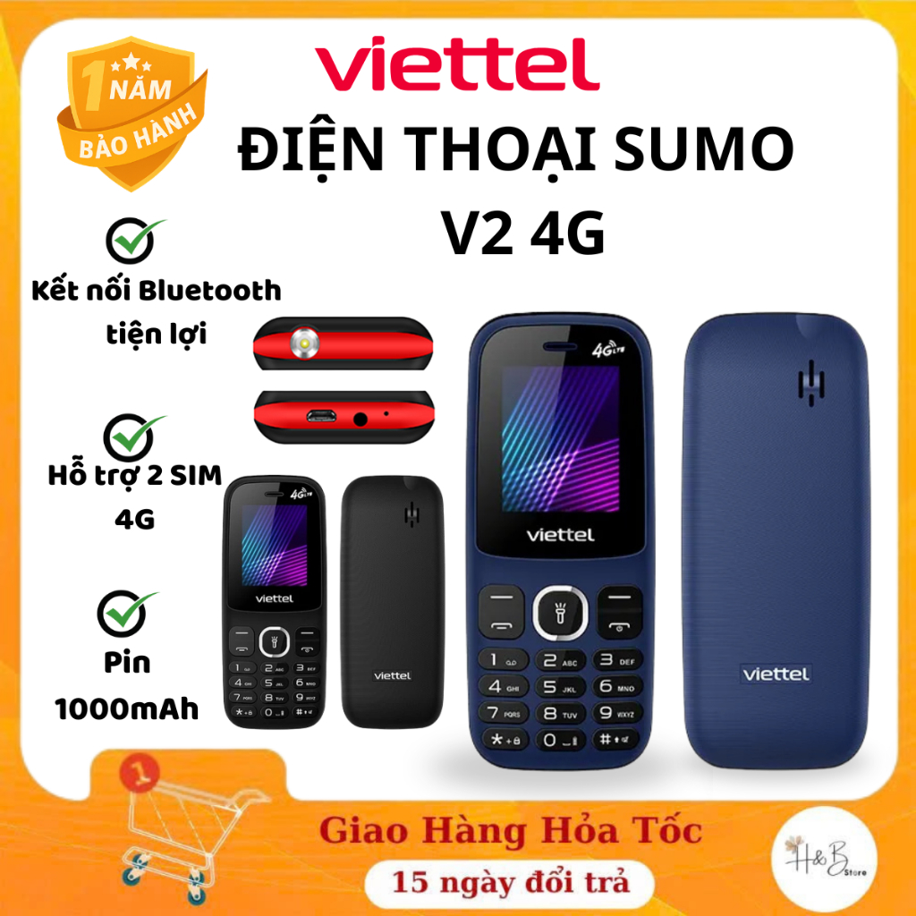 Điện Thoại Viettel Sumo V2 4G Pin Khỏe, 2 Sim 2 Sóng -Điện Thoại Viettel 4G Chính Hãng Bảo Hành 1Năm