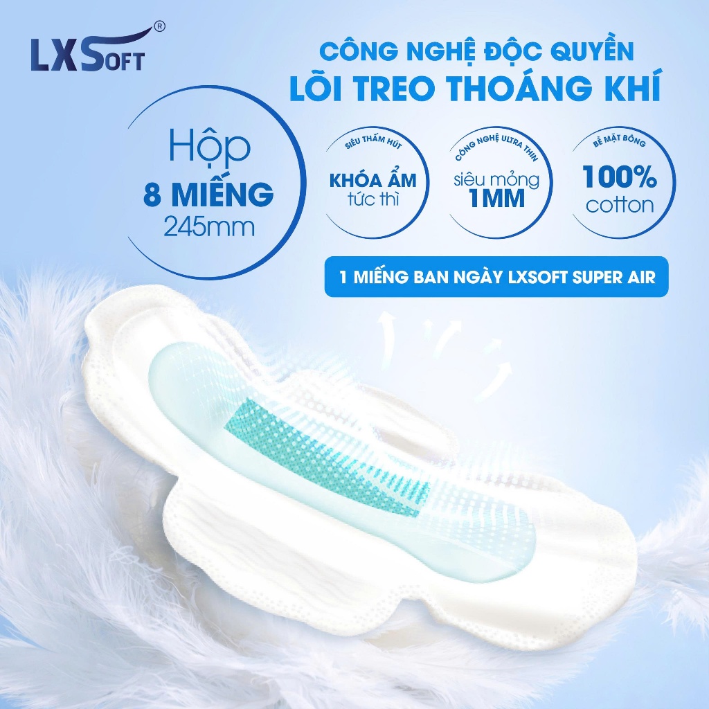 [Quà Tặng] Băng vệ sinh Lxsoft Super Air Siêu mỏng 1mm, bạc hà dịu nhẹ, phù hợp với làn da nhạy cảm 