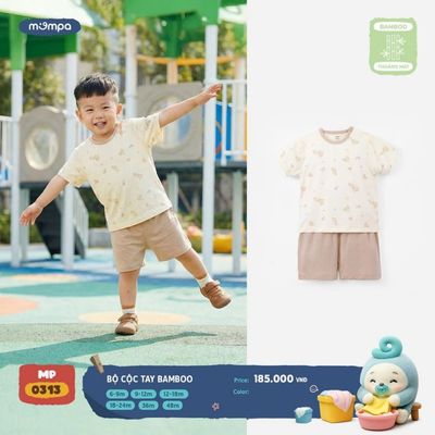 Bộ cộc tay cho bé Mompa 6 tháng - 4 tuổi vải Sợi tre Bamboo mềm mại co giãn thoáng mát DQ MP 0313