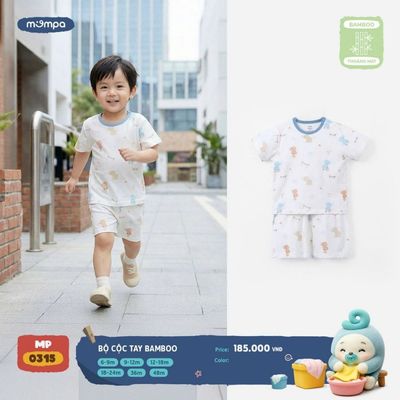 Bộ cộc tay cho bé Mompa 6 tháng - 4 tuổi vải Sợi tre Bamboo mềm mại co giãn thoáng mát DQ MP 0315