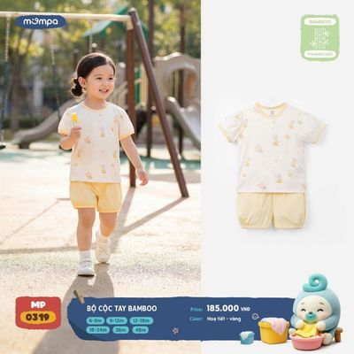 Bộ cộc tay cho bé Mompa 6 tháng - 4 tuổi vải Sợi tre Bamboo mềm mại co giãn thoáng mát DQ MP 0319