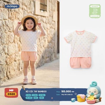 Bộ cộc tay cho bé Mompa 6 tháng - 4 tuổi vải Sợi tre Bamboo mềm mại co giãn thoáng mát DQ MP 0320