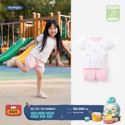 Bộ cộc tay cho bé Mompa 6 tháng - 4 tuổi vải Sợi tre Bamboo mềm mại co giãn thoáng mát DQ MP 0321