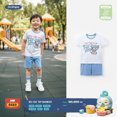 Bộ cộc tay cho bé Mompa 6 tháng - 4 tuổi vải Sợi tre Bamboo mềm mại co giãn thoáng mát DQ MP 0323