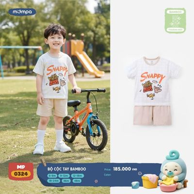 Bộ cộc tay cho bé Mompa 6 tháng - 4 tuổi vải Sợi tre Bamboo mềm mại co giãn thoáng mát DQ MP 0324