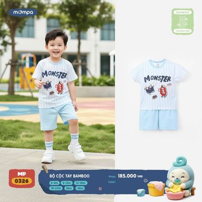 Bộ cộc tay cho bé Mompa 6 tháng - 4 tuổi vải Sợi tre Bamboo mềm mại co giãn thoáng mát DQ MP 0326