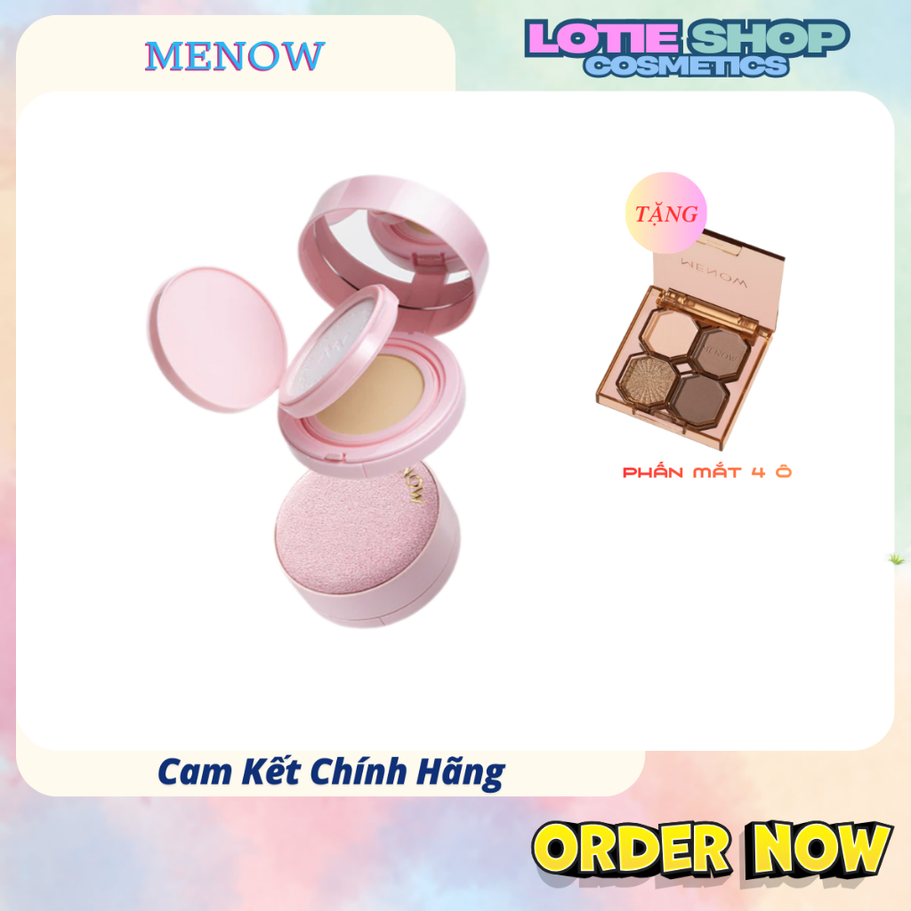 Cushion kèm Phấn Phủ 2in1 MENOW Light Makeup Cushion Powder Cream Pink Series 17gr