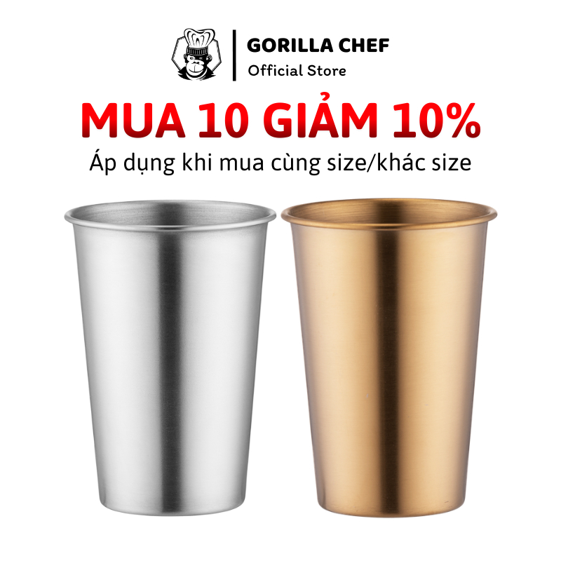 Ly inox 304 kiểu Hàn Quốc GORILLA CHEF không giữ nhiệt, an toàn cho sức khỏe 260-600ml