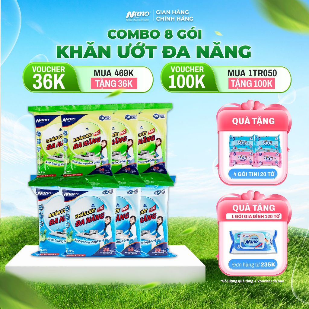 Khăn Ướt Đa Năng Nano 30 Tờ 24x30cm Khổ Lớn Lau Bếp Và Vật Dụng Gia Đình Nano Tissue
