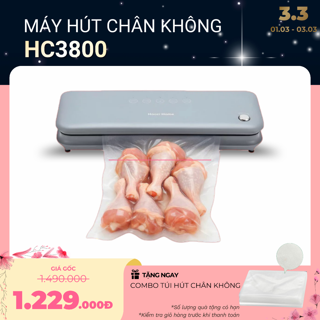 [Hecci Home] Máy Hút Chân Không Thực Phẩm Hecci Home HC3800 -  Động Cơ Mạnh Mẽ [Không Kén Túi]