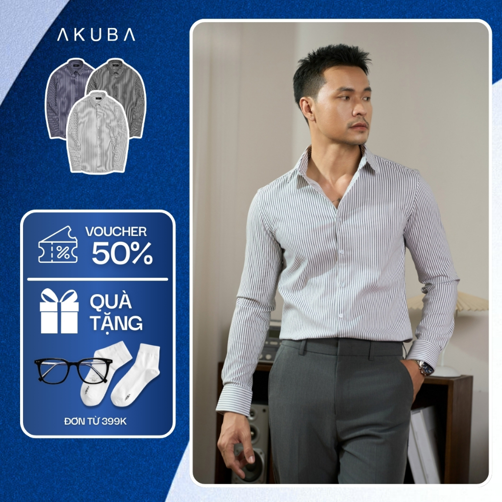 Áo Sơ Mi Nam AKUBA Tay Dài Thoáng Mát Thanh Lịch Công Sở | 02AP1154