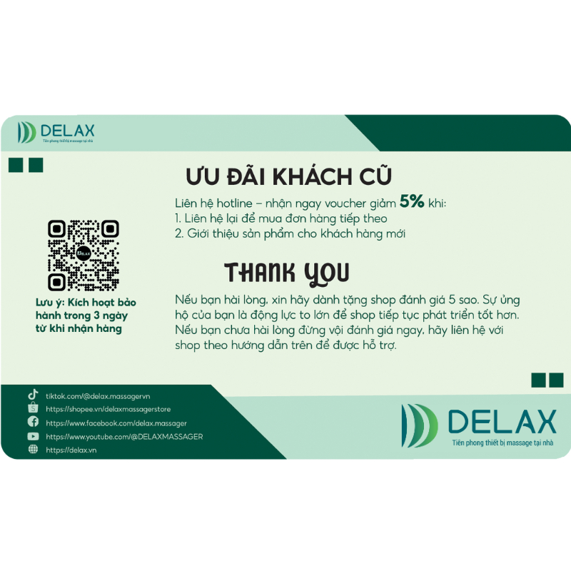 THẺ BẢO HÀNH CHÍNH HÃNG DELAX – AN TÂM KHI MUA MÁY MASSAGE