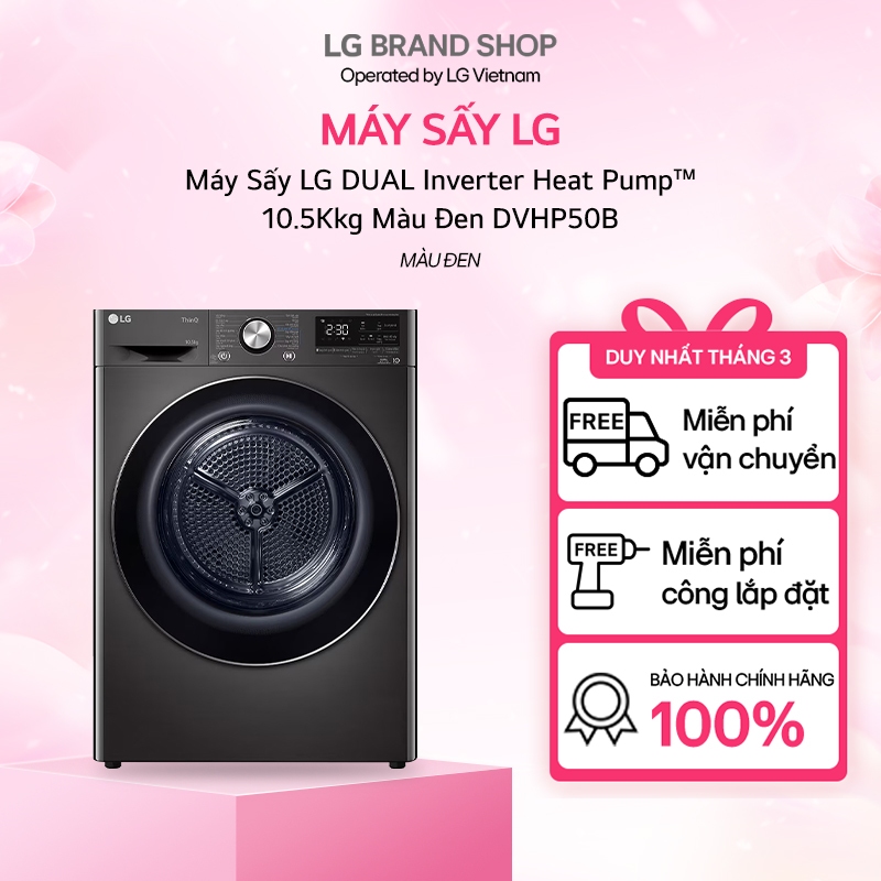 [Chỉ giao miền Bắc/ Nam]DVHP50B.BBLPEVN - Máy Sấy LG DUAL Inverter Heat Pump™ 10.5Kkg Màu Đen DVHP50