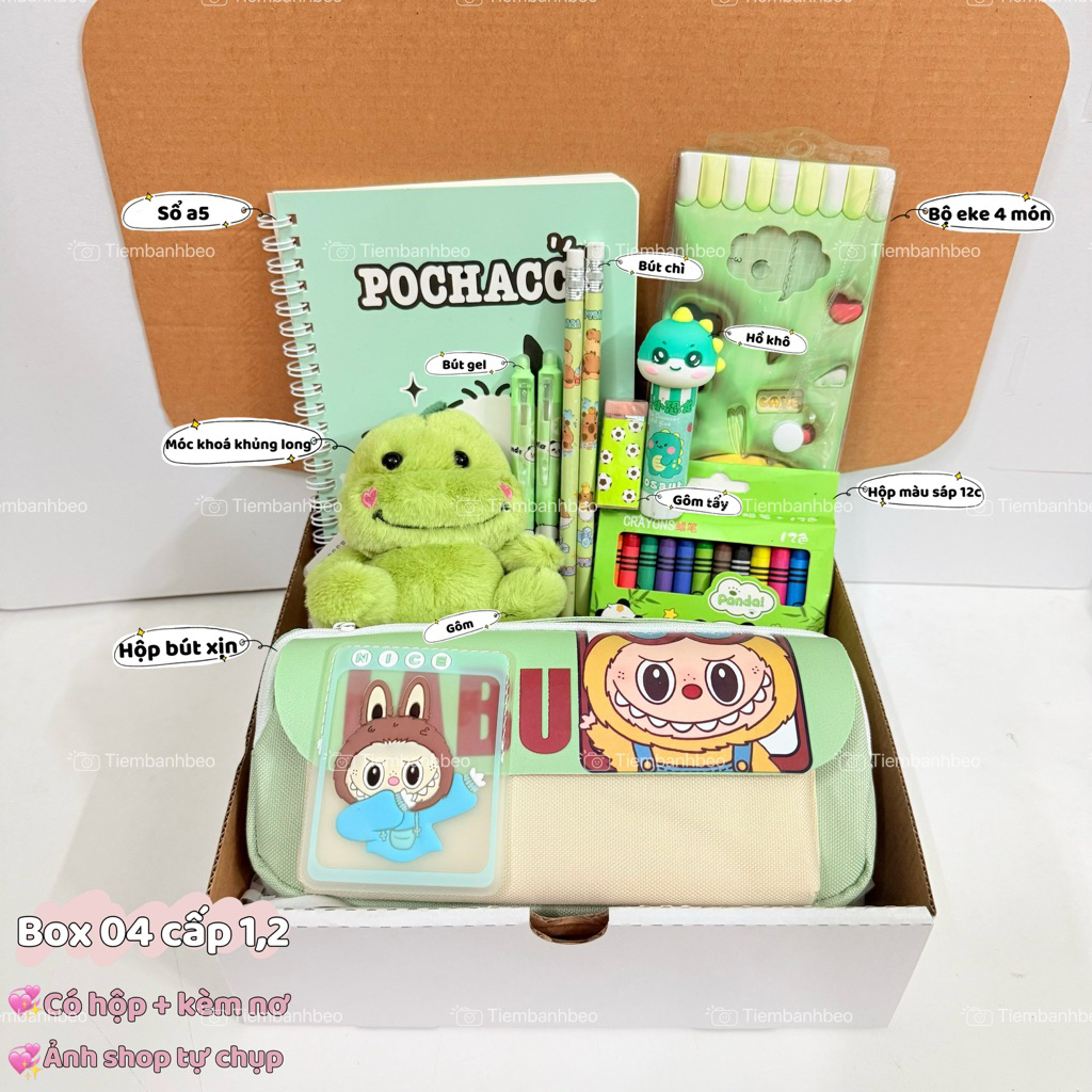 (Xanh lá )Bộ đồ dùng học tập kèm hộp bút siêu tiện lợi có đóng hộp phù hợp tặng quà