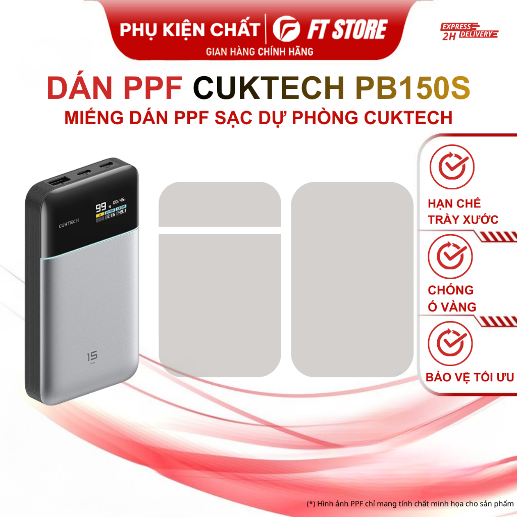 Miếng dán PPF cao cấp Sạc dự phòng Cuktech 15 Air PB150S - 100W hạn chế trầy xước bề mặt dán