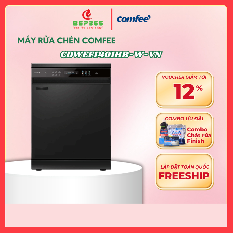 Máy rửa chén độc lập Comfee CDWEF1401HB-W-VN, Sấy khô hoàn toàn, Công suất rửa 14 bộ - BST