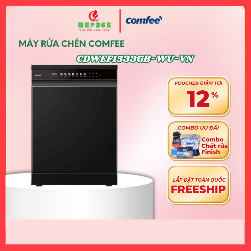 Máy Rửa Bát Độc Lập Comfee CDWEF1533GB-WU-VN 15 Bộ – Inverter, Sấy Khí Nóng, Khay Chén Linh Hoạt