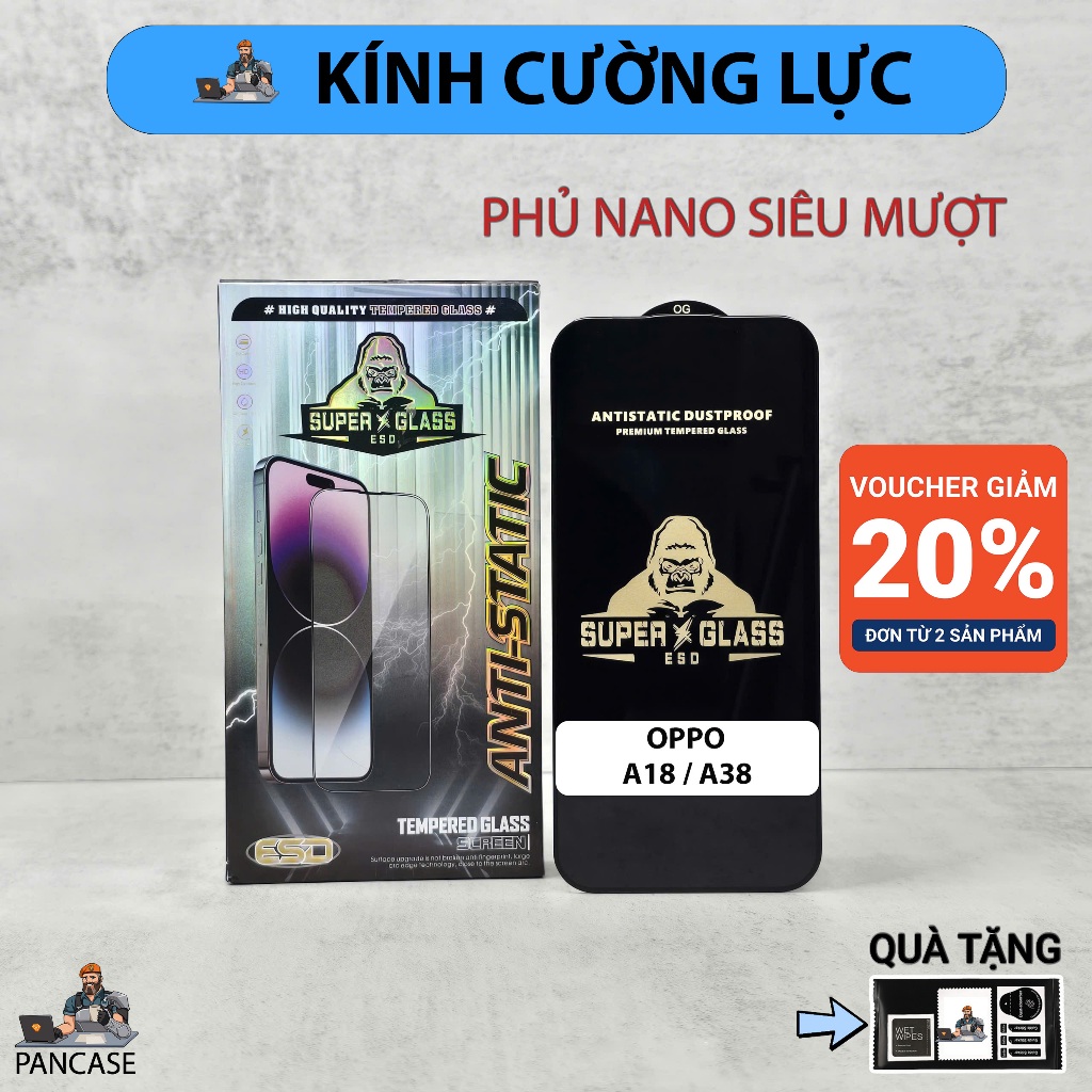 Cường lực Oppo A38, A18 PANCASE full màn | Miếng kính dán bảo vệ màn hình cho oppo