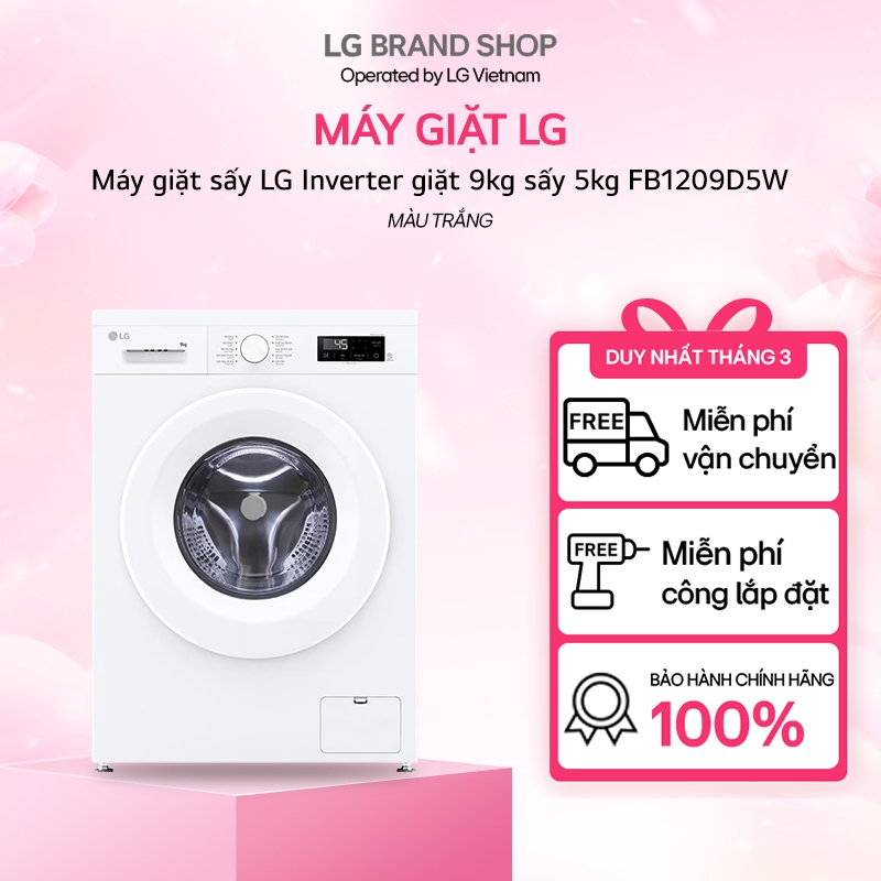 [Chỉ giao miền Bắc] FB1209D5W - Máy giặt sấy LG Inverter lồng ngang giặt 9 kg sấy 5kg FB1209D5W