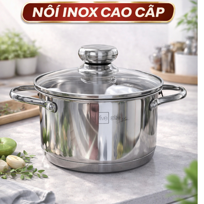 Nồi Inox 304 3 đáy Fivestar nắp kính/ nắp inox CHÍNH HÃNG FIVESTAR