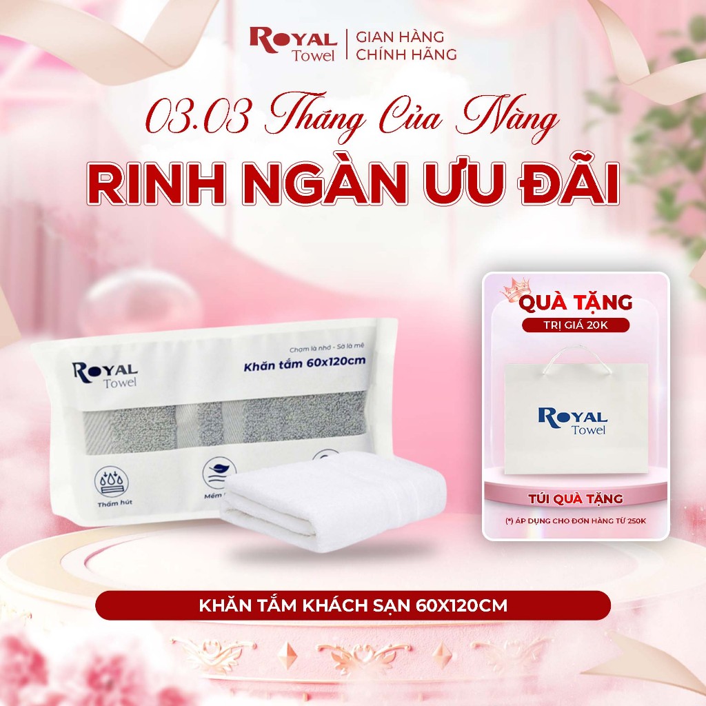 Khăn Tắm Khách Sạn Royal 60x120cm Với Sợi Bông Cotton Dày Thấm Hút Tốt