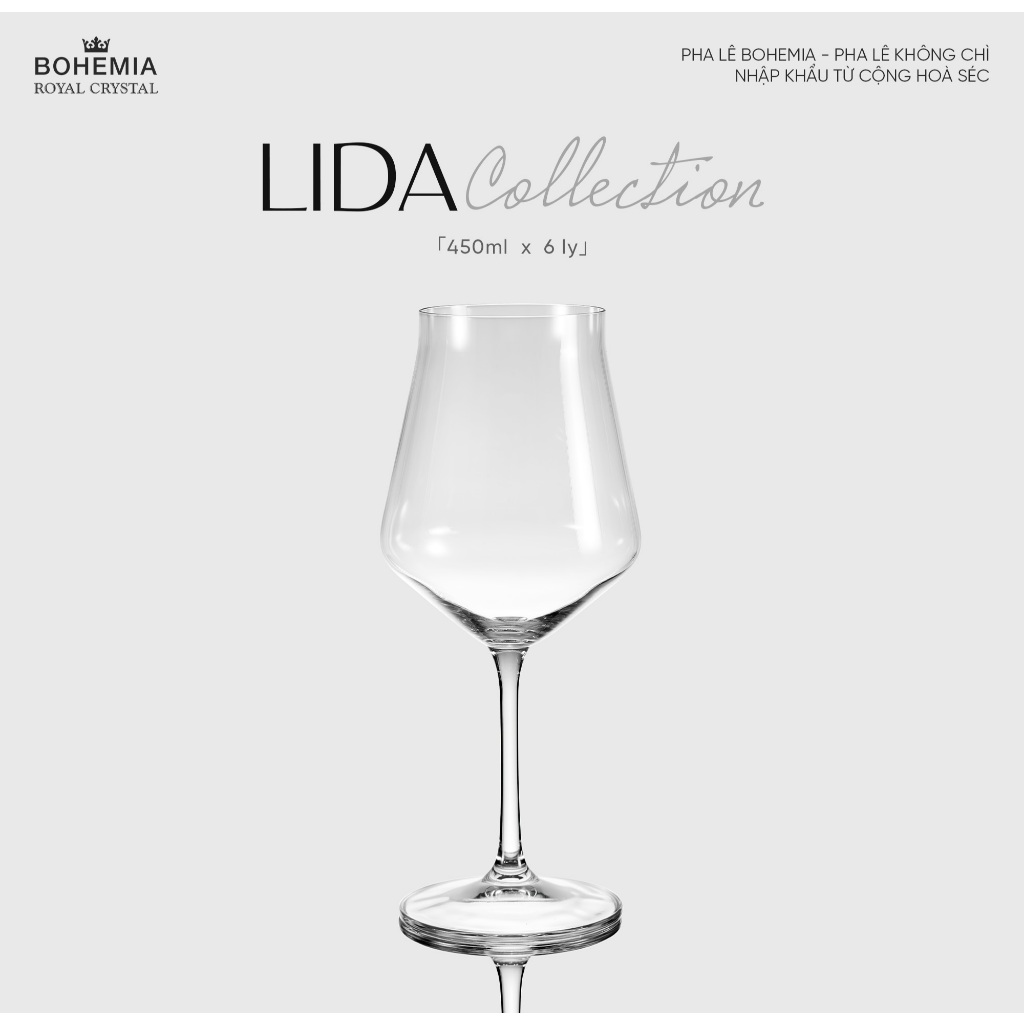 [BOHEMIA] BỘ 6 LY VANG ĐỎ BOHEMIA LIDA 450ML– NHẬP KHẨU TIỆP KHẮC