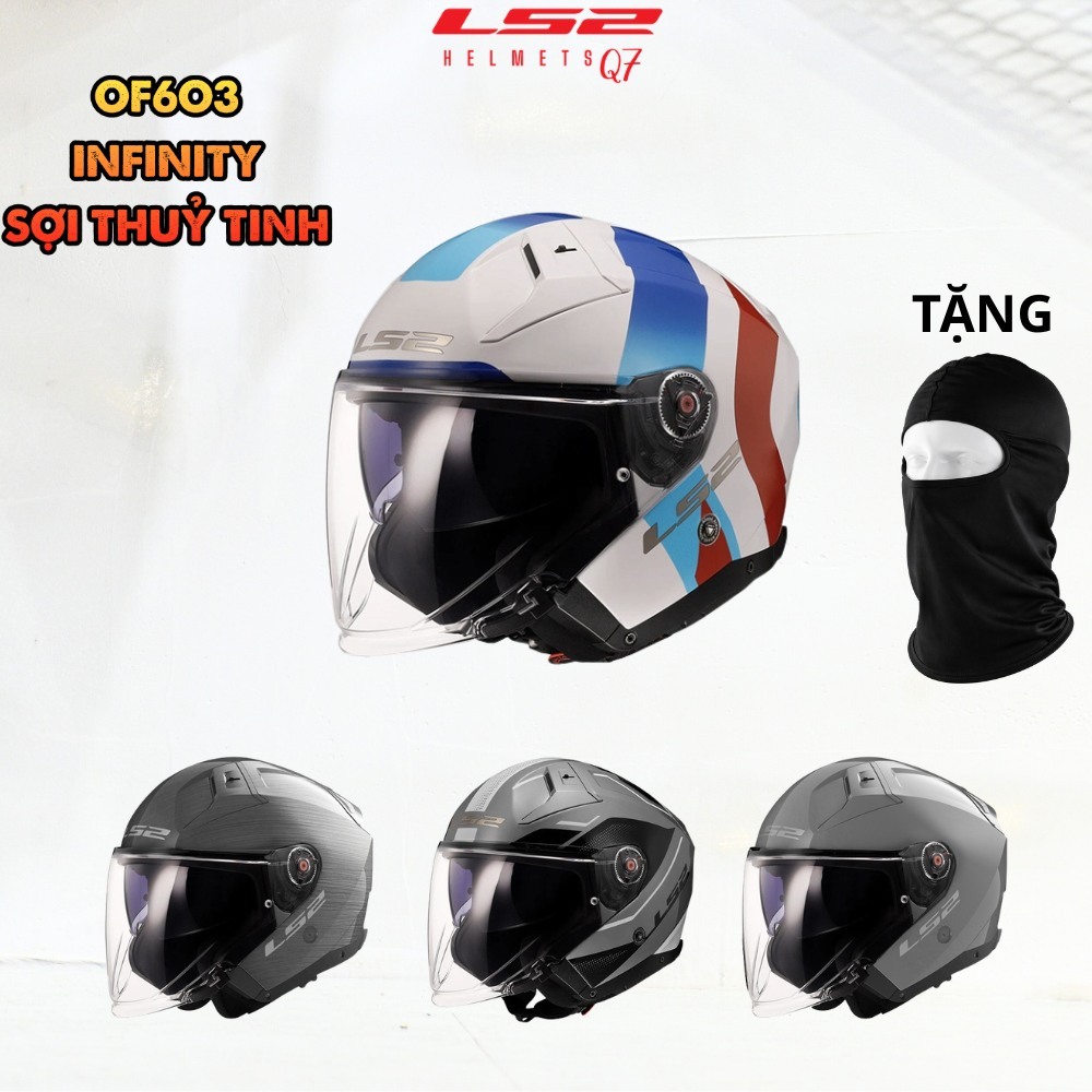 [TẶNG GIÀY] Mũ bảo hiểm 3/4 LS2 OF603 Infinity II chất liệu fiberglass có 2 kính tặng kèm pinlock ch