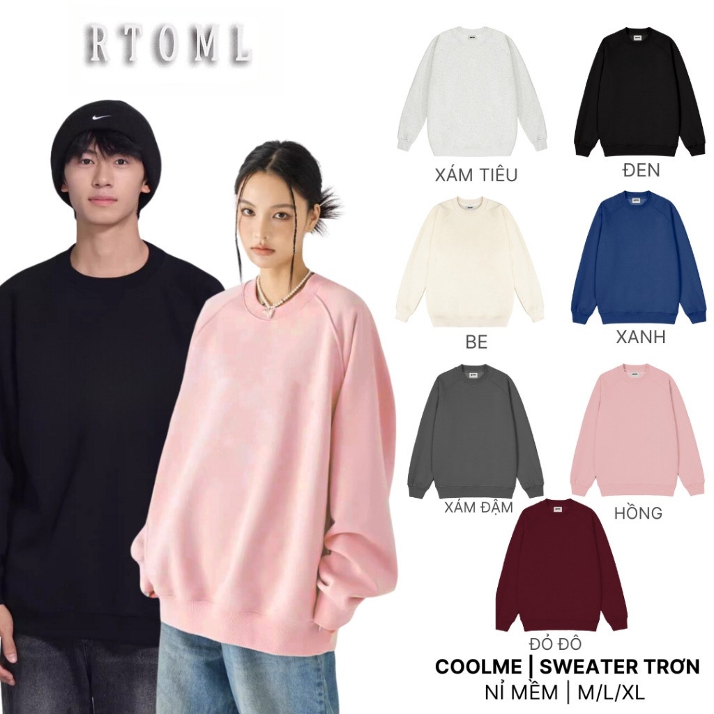 Áo sweater nữ nam trơn áo nỉ bông dày form rộng nhiều màu chính hãng 320GSM 100% cotton - RTOML