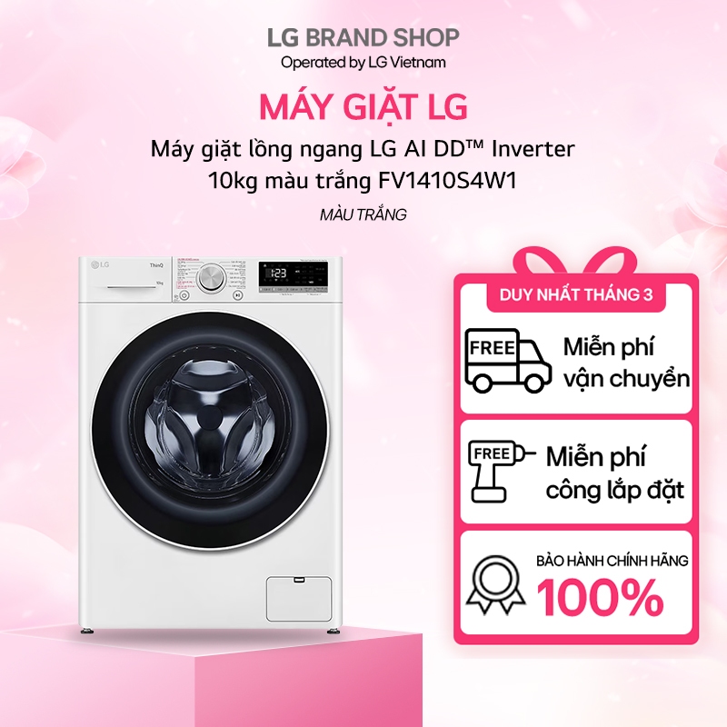 Máy giặt lồng ngang LG AI DD™ Inverter 10kg màu trắng FV1410S4W1