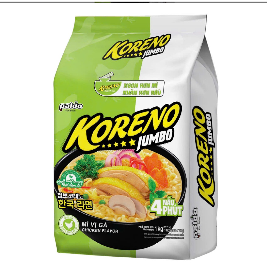1kg  Mì Koreno Jumbo hương vị Gà, Mì gà Koreno Jumbo, Mì ăn liền Koreno Jumbo, Mì Hàn Quốc ăn liền (