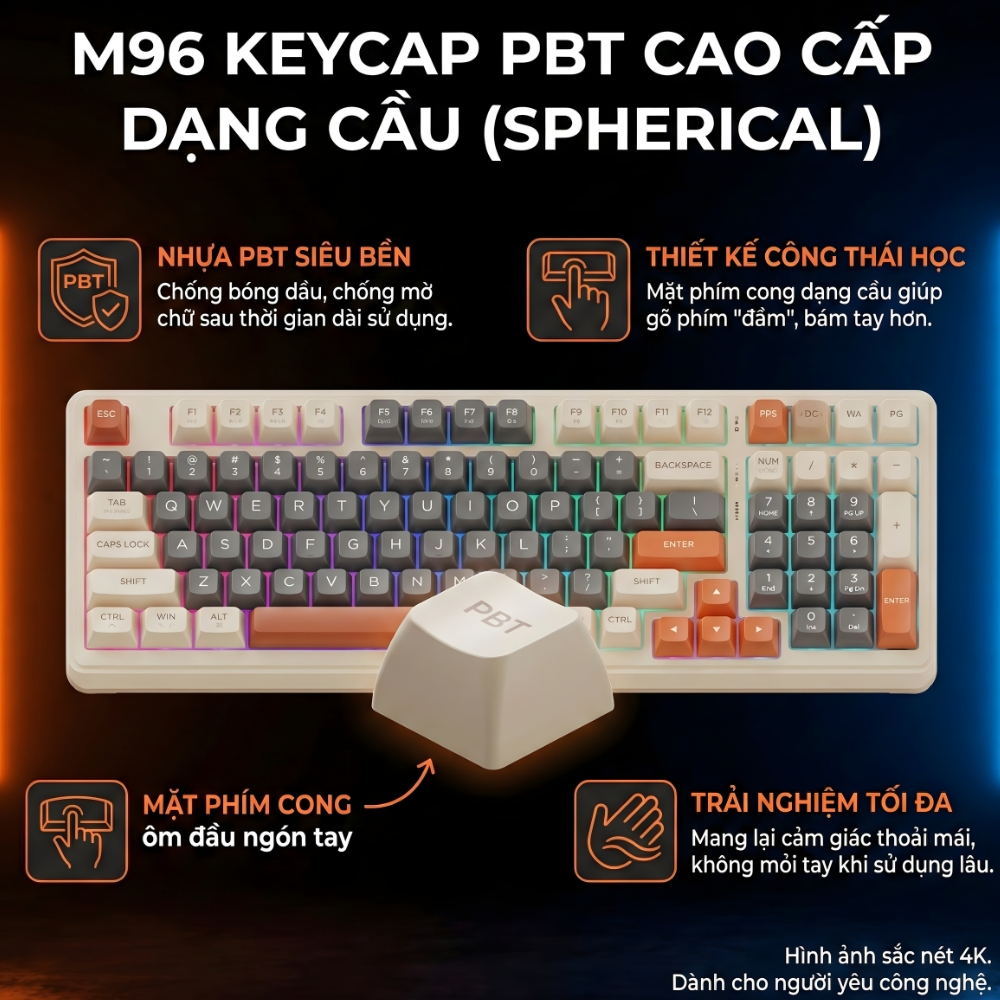 Bộ Bàn Phím Không Dây Bluetooth M96 LED 7 Màu Có Màn Hình, 2 Mode, Phím PBT Cao Cấp, Gõ Êm Chống Ồn | BigBuy360 - bigbuy360.vn