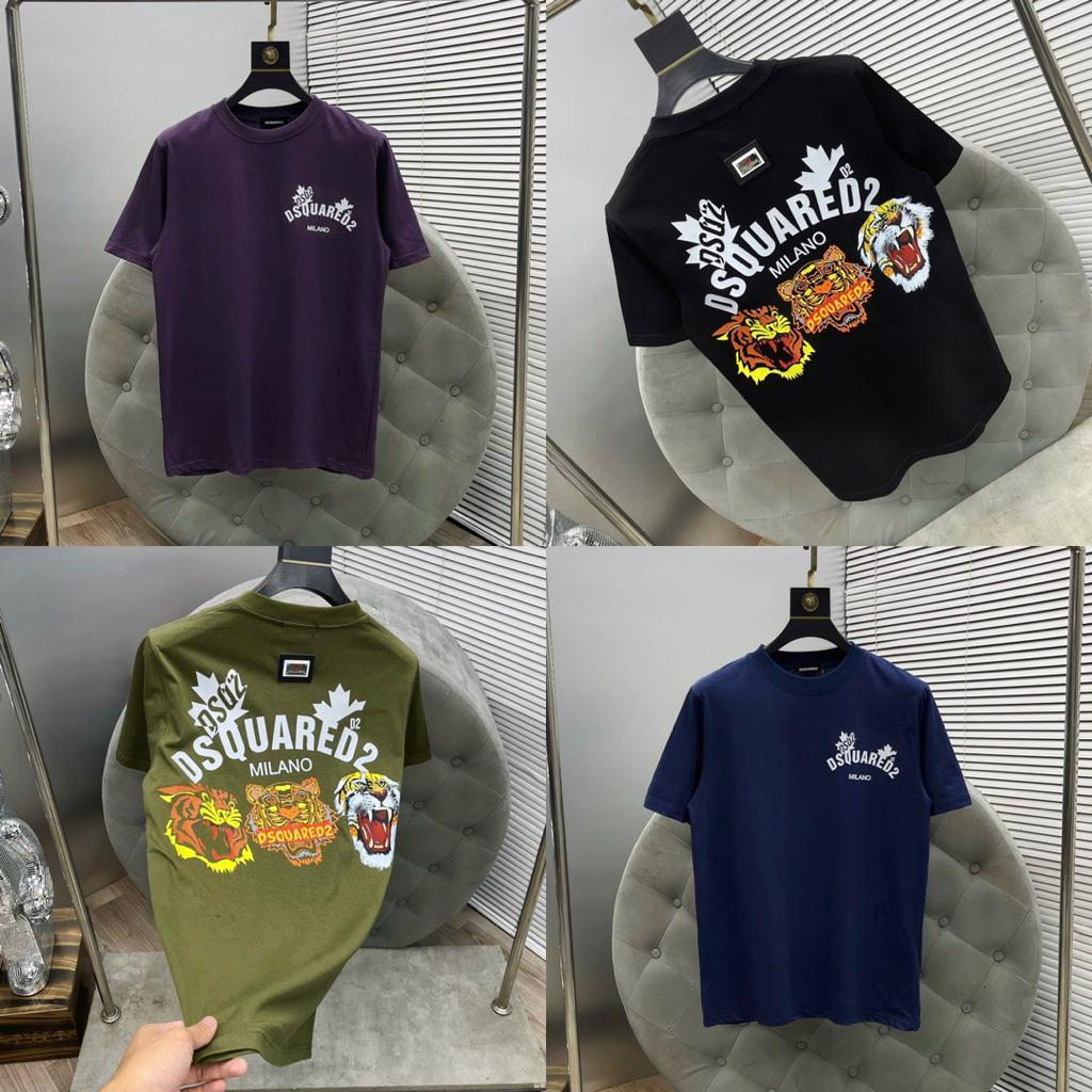 Áo phông nam boy phố DSQ2 hoạ tiết láphong hình tam hổ phối logo D2 saulưng, áo nam boy phố siêu hot